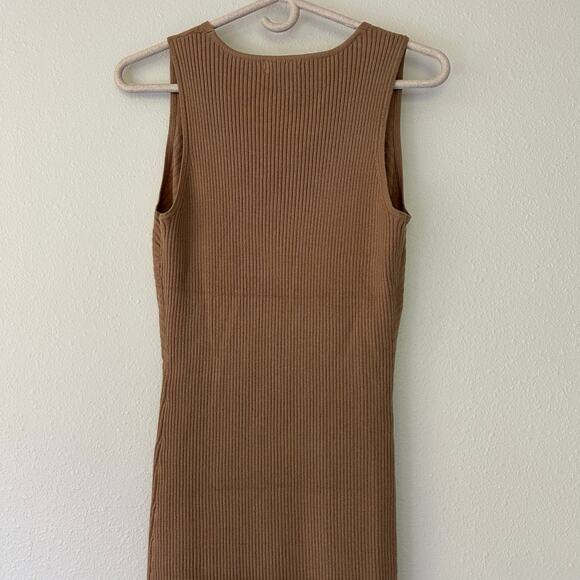 Mod Ref Janine sheath midi ribbed sweater dress neutral minimalist fall brown M - Picture 9 of 12